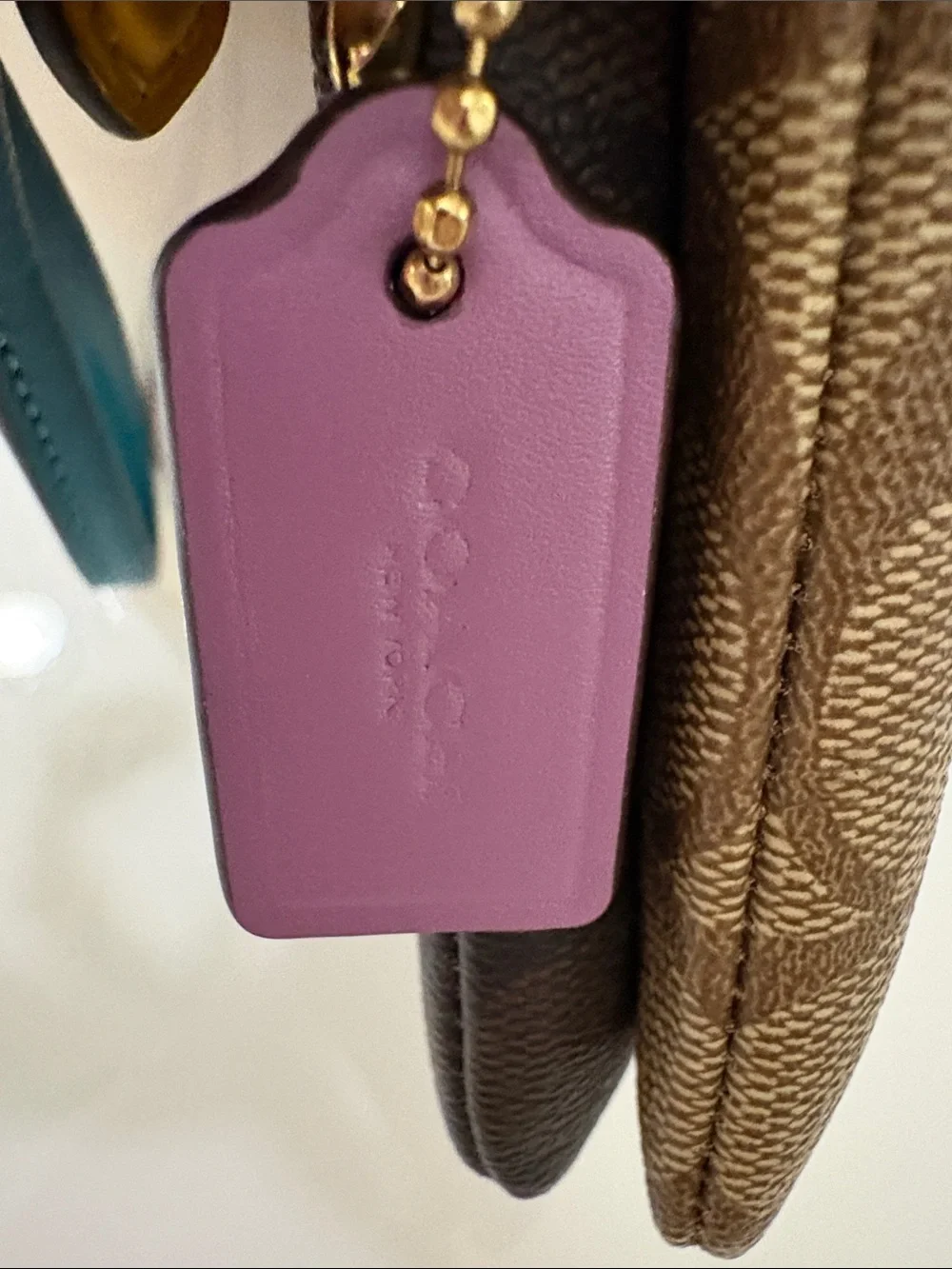 Coach Double Corner Zip Wristlet Signature Canvas Khaki Brown Multi NWT